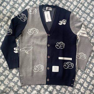 Thom Browne Navy & Gray Funmix 4-Bar Rose & Raven Cardigan